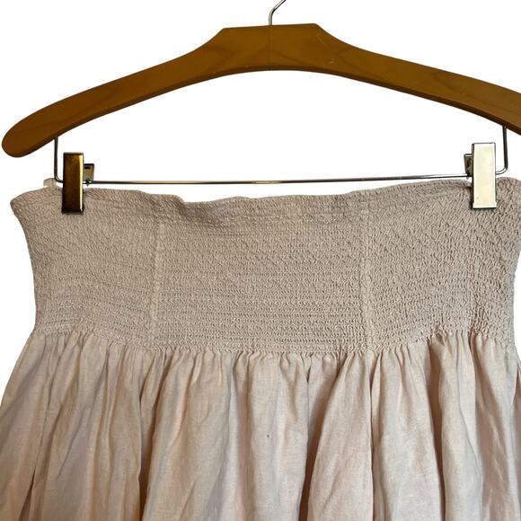 Vintage Soft Surroundings Powder Pink Linen Smocked Waist Midi Skirt Broomskirt - Picture 3 of 5
